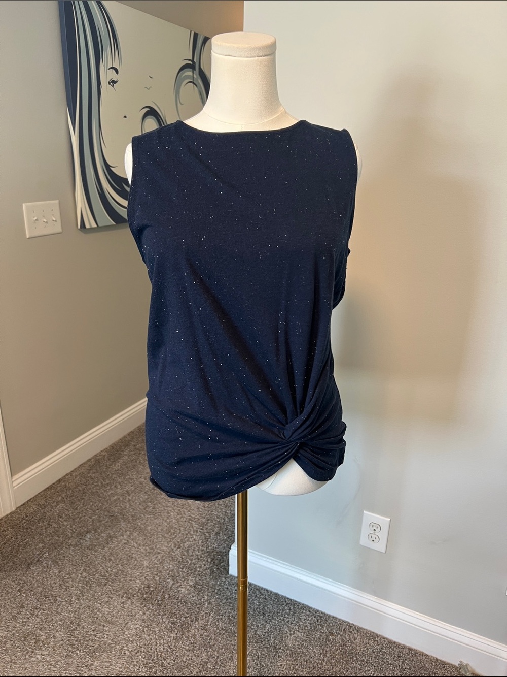 LOFT Outlet Navy Speckled Twist-Front Sleeveless Tank